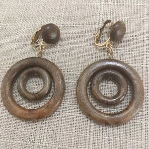 Boho wood clip on earrings